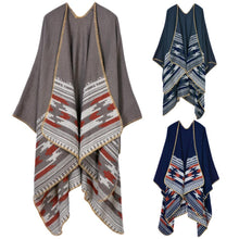 women casual knitted cape poncho open front contrast striped pashmina cardigan outwear tops shawl scarf J4U66