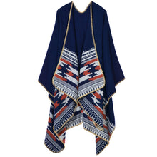 women casual knitted cape poncho open front contrast striped pashmina cardigan outwear tops shawl scarf J4U66