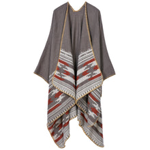 women casual knitted cape poncho open front contrast striped pashmina cardigan outwear tops shawl scarf J4U66