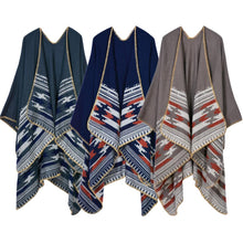 women casual knitted cape poncho open front contrast striped pashmina cardigan outwear tops shawl scarf J4U66