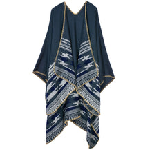 women casual knitted cape poncho open front contrast striped pashmina cardigan outwear tops shawl scarf J4U66