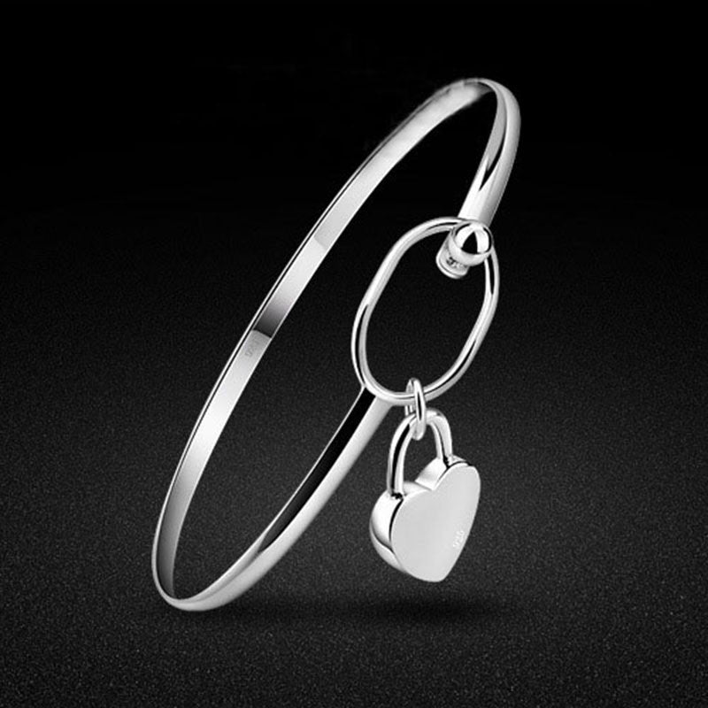 Women Charm Peach Heart Bangle Bracelet Cuff Silver Plated Bangle Bracelets J4U66