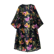 women chiffon blouses open front floral print batwing sleeve kimono cardigan plus size office shirt blusas black J4U66