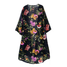 women chiffon blouses open front floral print batwing sleeve kimono cardigan plus size office shirt blusas black J4U66