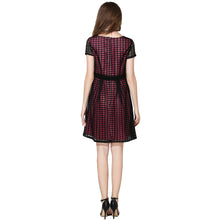 women dress plaid check hollow out o neck elegant evening party dress short sleeve slim ol a line dress J4U66