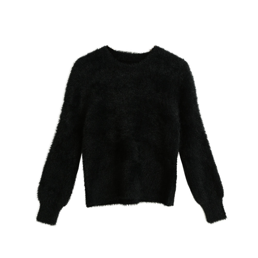 women hand knitted mohair sweater solid turtleneck long sleeve casual lady pullover thick warm loose women knitwear J4U66