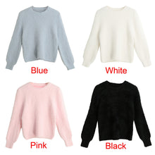women hand knitted mohair sweater solid turtleneck long sleeve casual lady pullover thick warm loose women knitwear J4U66