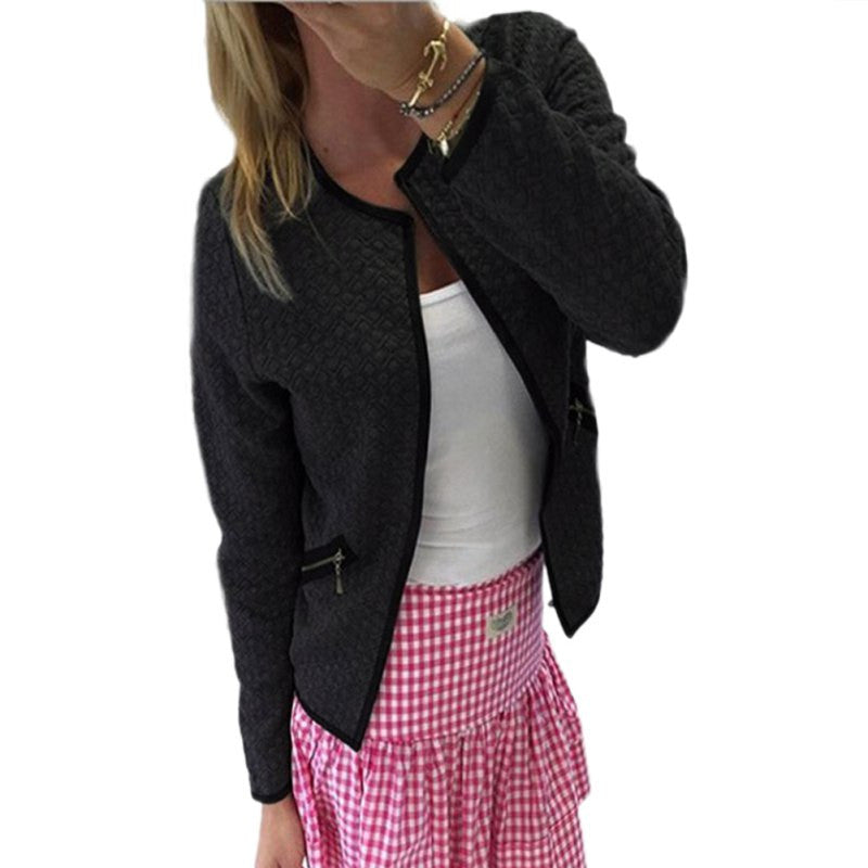 Fashion Women Open Stitch Coat Jacket Long Sleeve Casual Short Cardigan Zipper Pockets Slim Suit Outerwears Tops J4U66