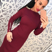 women sexy bodycon dress knitted midi dress vestdos solid long sleeve package hip club dress J4U66
