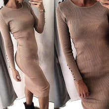 Sexy Bodycon Dress Knitted Midi Dress Vestdos Solid Long Sleeve Package Hip Club Dress J4U66