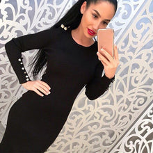 women sexy bodycon dress knitted midi dress vestdos solid long sleeve package hip club dress J4U66