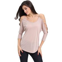 women strap sexy t-shirts off the shoulder roupas cutout 3 4 strappy sleeve backless club tee tops camisetas mujer J4U66