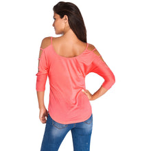 women strap sexy t-shirts off the shoulder roupas cutout 3 4 strappy sleeve backless club tee tops camisetas mujer J4U66