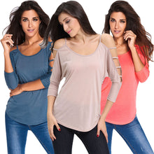 women strap sexy t-shirts off the shoulder roupas cutout 3 4 strappy sleeve backless club tee tops camisetas mujer J4U66