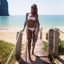 Fashion Women Blouse Beach Boho Kimono Cardigan Leopard Boho Printed 3/4 Sleeve Casual Loose Long Beach Coat Tops J4U66