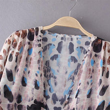 Fashion Women Blouse Beach Boho Kimono Cardigan Leopard Boho Printed 3/4 Sleeve Casual Loose Long Beach Coat Tops J4U66
