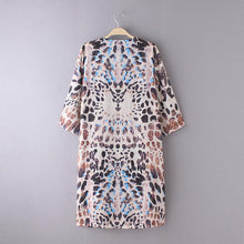 Fashion Women Blouse Beach Boho Kimono Cardigan Leopard Boho Printed 3/4 Sleeve Casual Loose Long Beach Coat Tops J4U66