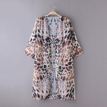 Fashion Women Blouse Beach Boho Kimono Cardigan Leopard Boho Printed 3/4 Sleeve Casual Loose Long Beach Coat Tops J4U66