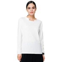 women t-shirts long sleeve o neck cut out loose casual top basic tee white camisetas mujer J4U66