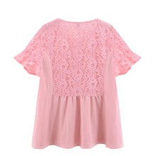 women t-shirts round neck short sleeve crochet lace t-shirts women hollow out top plus size blusa pink J4U66