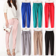 Women Trousers Chiffon Pants Casual Slim Drawstring Waist Pants Women Pants J4U66