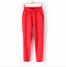 Women Trousers Chiffon Pants Casual Slim Drawstring Waist Pants Women Pants J4U66