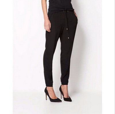 Women Trousers Chiffon Pants Casual Slim Drawstring Waist Pants Women Pants J4U66