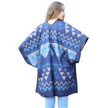 women warm cape geometric print feather straps open front shawl pashmina casual cardigan blue echarpe hiver femme J4U66