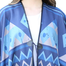women warm cape geometric print feather straps open front shawl pashmina casual cardigan blue echarpe hiver femme J4U66