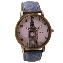 Fashion Women Wristwatch Tower Pattern Retro Clock Quartz Analog Watch Cowboy Leather Band Women Dress Relogio Ladies Clock J4U66