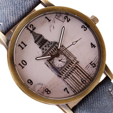Fashion Women Wristwatch Tower Pattern Retro Clock Quartz Analog Watch Cowboy Leather Band Women Dress Relogio Ladies Clock J4U66