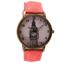 Fashion Women Wristwatch Tower Pattern Retro Clock Quartz Analog Watch Cowboy Leather Band Women Dress Relogio Ladies Clock J4U66