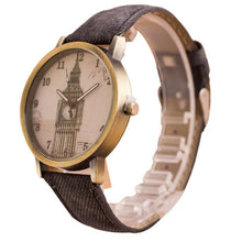 Fashion Women Wristwatch Tower Pattern Retro Clock Quartz Analog Watch Cowboy Leather Band Women Dress Relogio Ladies Clock J4U66