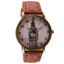 Fashion Women Wristwatch Tower Pattern Retro Clock Quartz Analog Watch Cowboy Leather Band Women Dress Relogio Ladies Clock J4U66