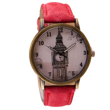 Fashion Women Wristwatch Tower Pattern Retro Clock Quartz Analog Watch Cowboy Leather Band Women Dress Relogio Ladies Clock J4U66