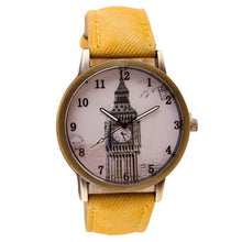 Fashion Women Wristwatch Tower Pattern Retro Clock Quartz Analog Watch Cowboy Leather Band Women Dress Relogio Ladies Clock J4U66