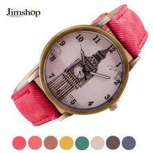 Fashion Women Wristwatch Tower Pattern Retro Clock Quartz Analog Watch Cowboy Leather Band Women Dress Relogio Ladies Clock J4U66