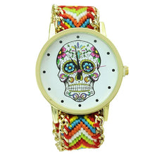 Fashion Women Wristwatch Weaved Fabric Rope Band Bracelet Skull Pattern Quartz Analog Women Dress Relogio Ladies Clock J4U66