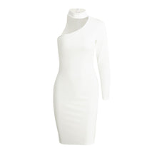 halter women bodycon sexy white midi dress one shoulder lady black dress slim club runway dress solid vestido curto J4U66