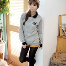 Fashion Women Lapel Neck Pullover Sweatshirt Cat Printed Loose Blouse Coat Clothes J4U66