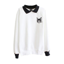 Fashion Women Lapel Neck Pullover Sweatshirt Cat Printed Loose Blouse Coat Clothes J4U66
