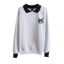 Fashion Women Lapel Neck Pullover Sweatshirt Cat Printed Loose Blouse Coat Clothes J4U66
