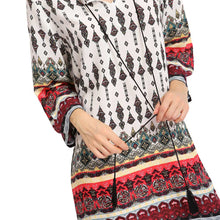 mini women bohemian vintage dress retro printing round neck 3/4 sleeve sundress dress vestidos white J4U66