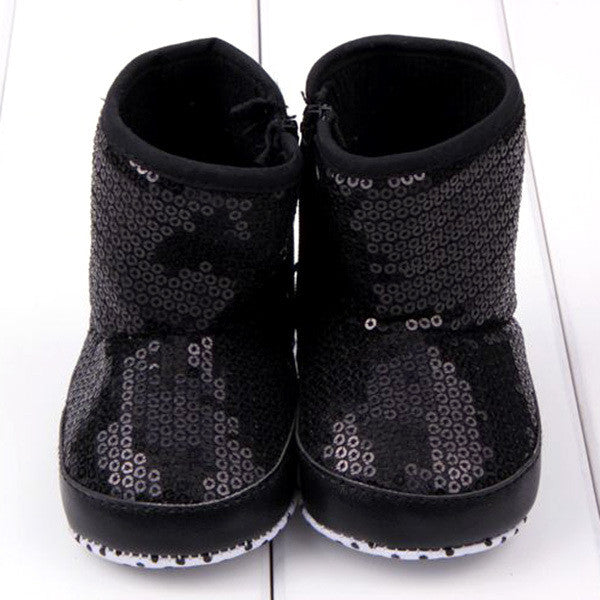 Sequin Baby Girl High Boots Soft Sole Anti Slip Warm Toddler Girls Shoes First Walkers J4U66