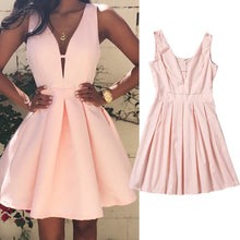 Style Sexy Women Dress Deep V-Neck Backless Sleeveless Pink Dresses Evening Party Slim A-line Dress J4U66