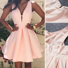 Style Sexy Women Dress Deep V-Neck Backless Sleeveless Pink Dresses Evening Party Slim A-line Dress J4U66
