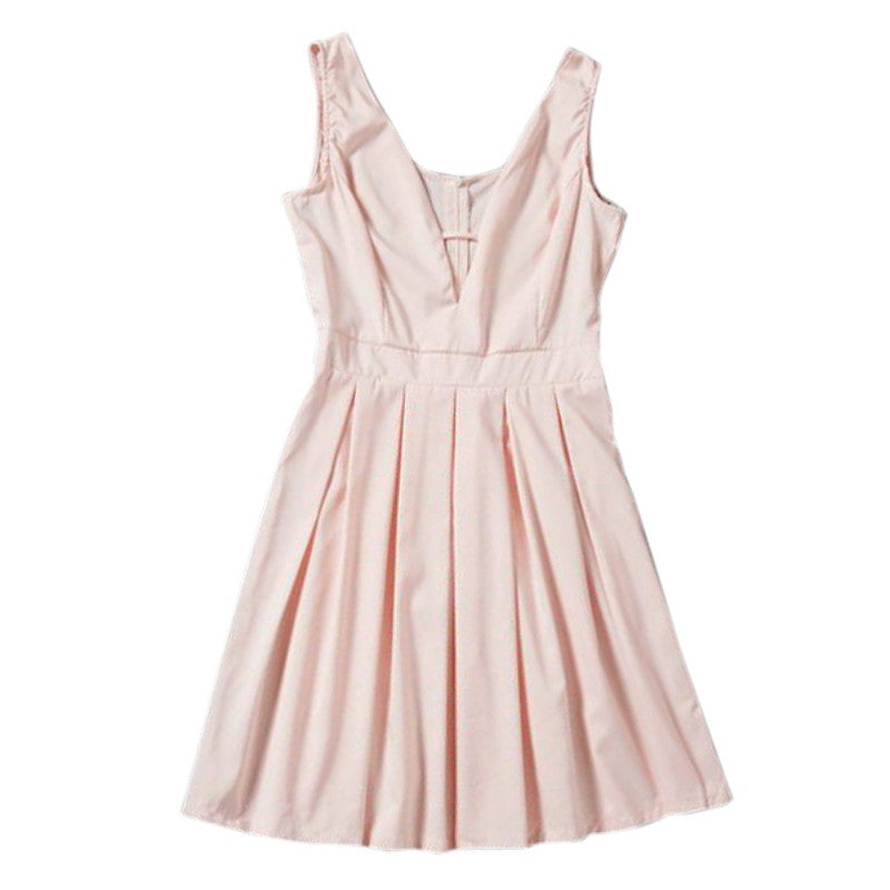 Style Sexy Women Dress Deep V-Neck Backless Sleeveless Pink Dresses Evening Party Slim A-line Dress J4U66