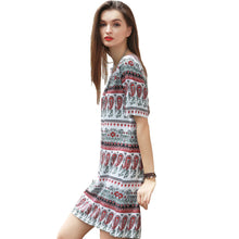 women boho dress tribal print sundress short sleeve mini dress o neck casual beach dress red vestidos J4U66