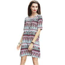 women boho dress tribal print sundress short sleeve mini dress o neck casual beach dress red vestidos J4U66