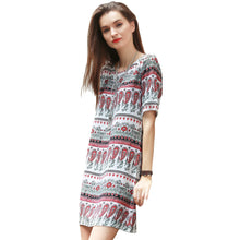 women boho dress tribal print sundress short sleeve mini dress o neck casual beach dress red vestidos J4U66
